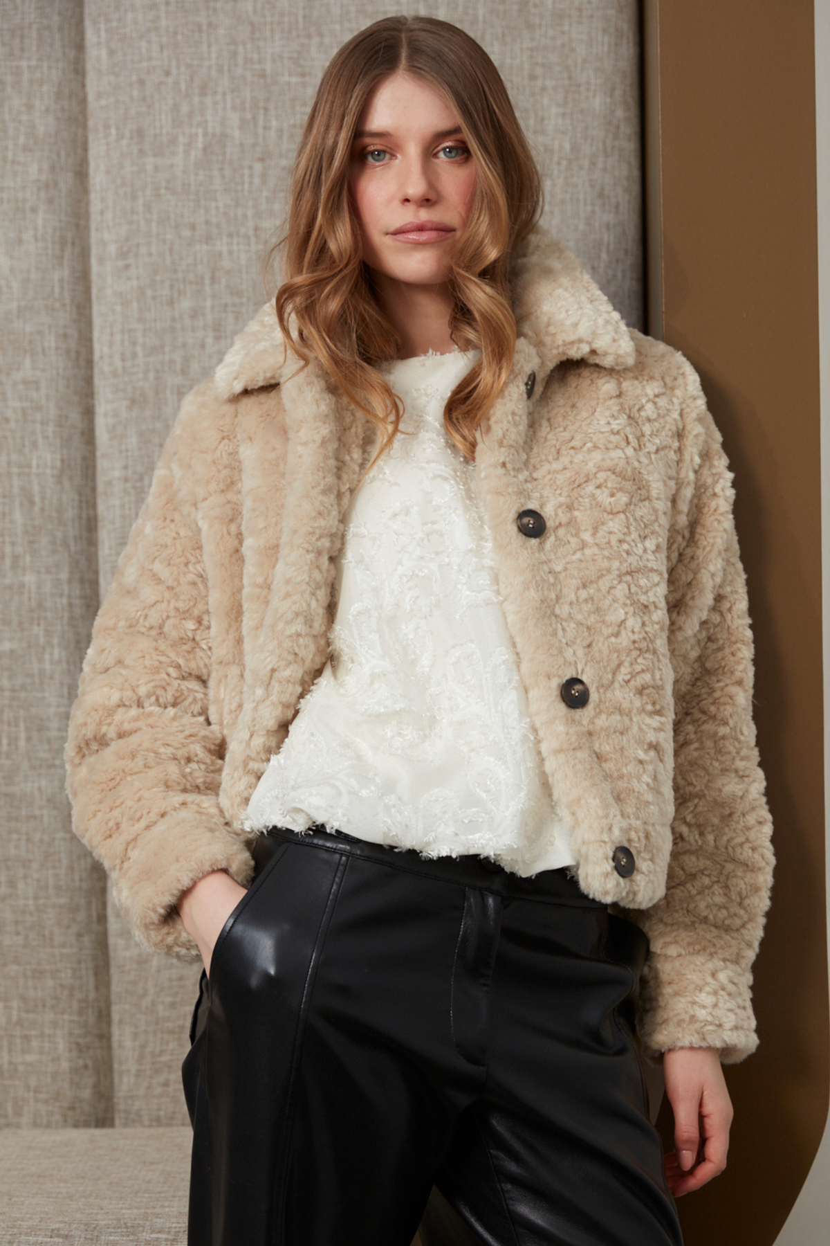 Dream, faux fur jacket with button-front closure