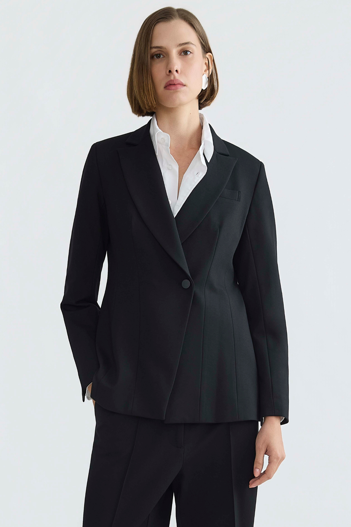 Drew, single-breasted asymetrical stretch ponte blazer