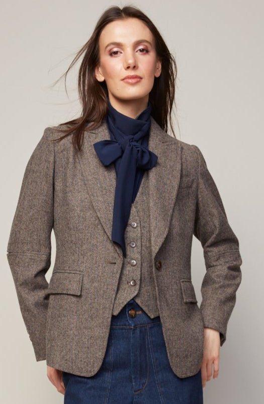 Blazer en tweed à simple boutonnage avec détails aux coudes, Hunter