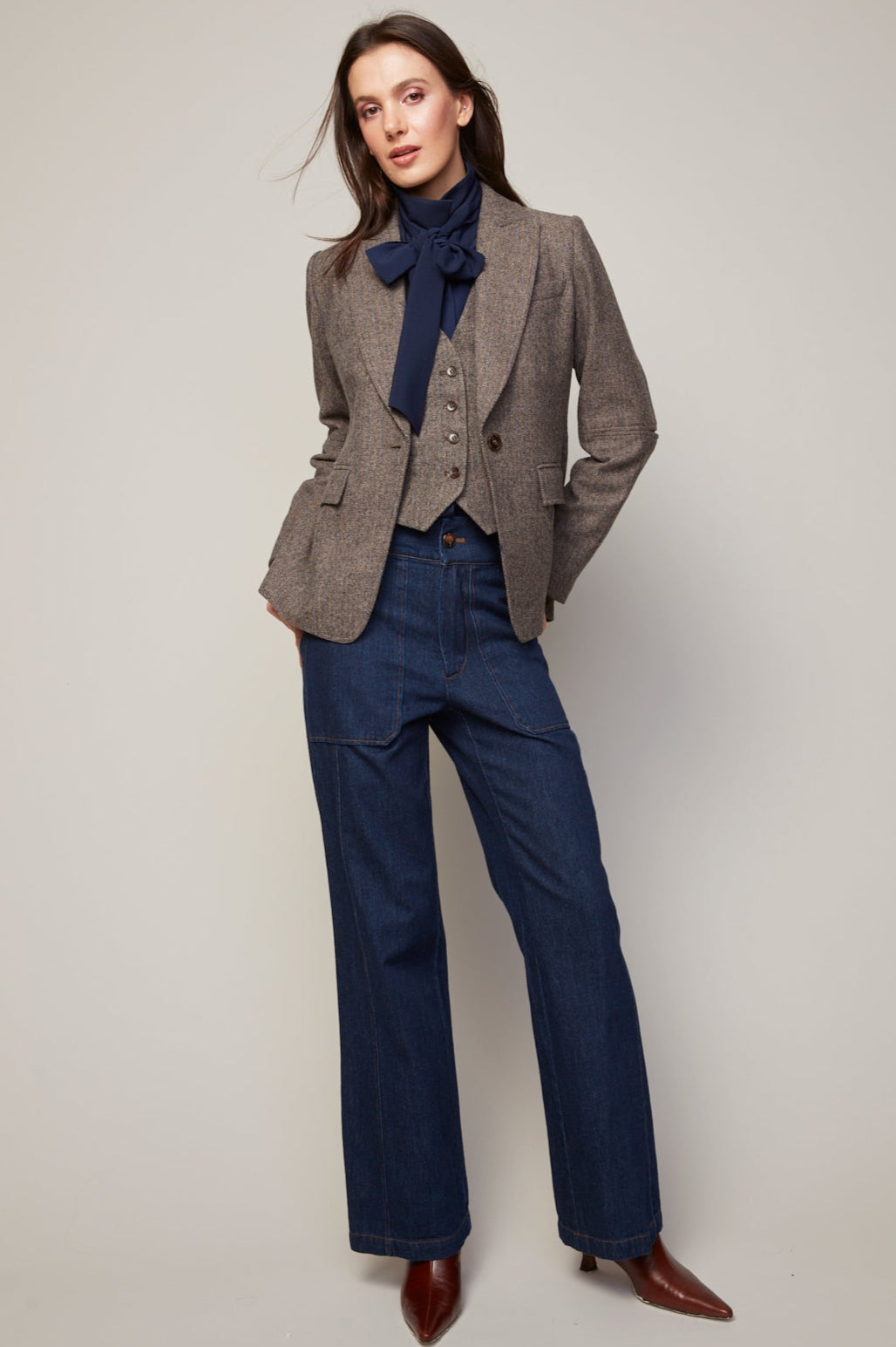 Blazer en tweed à simple boutonnage avec détails aux coudes, Hunter