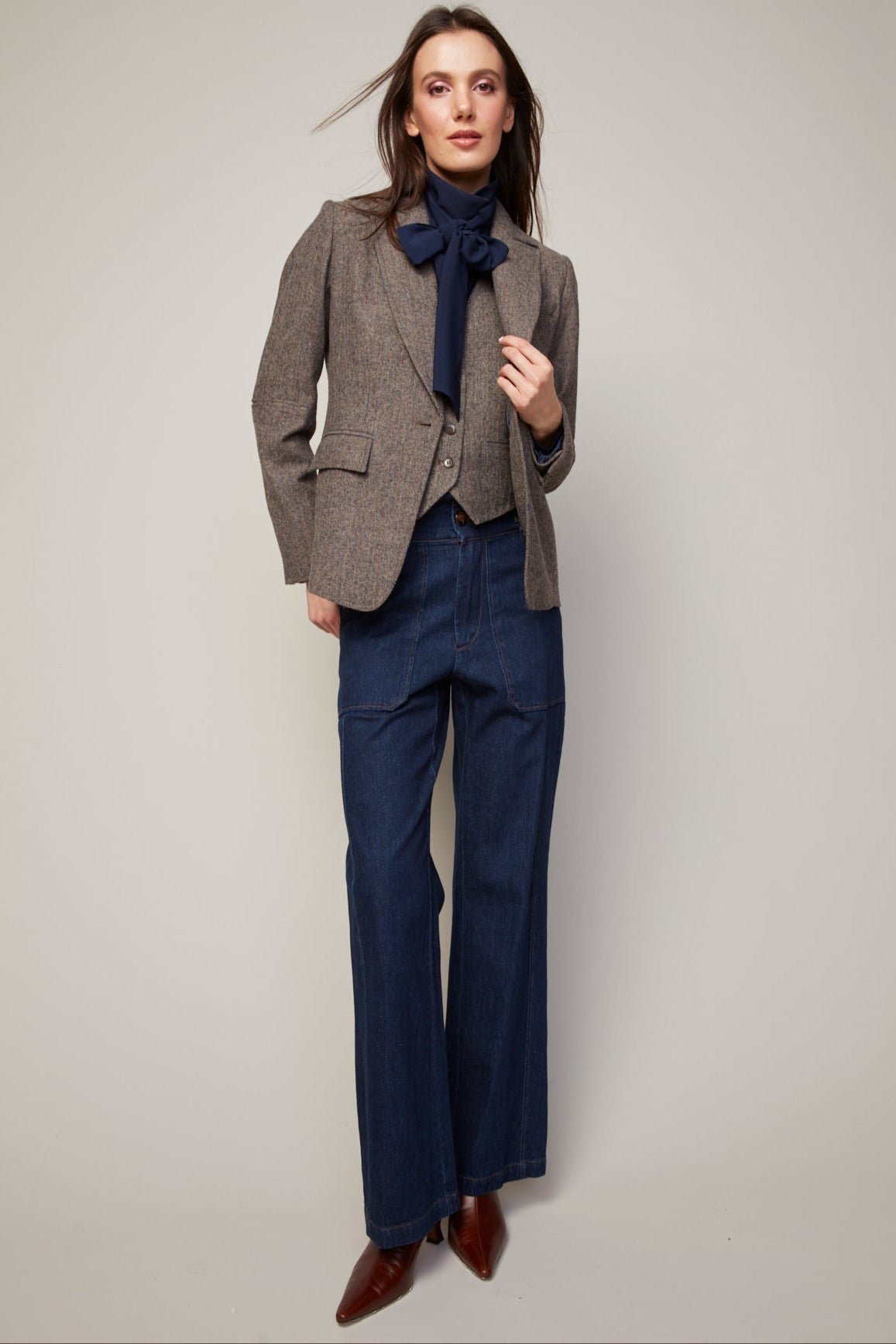 Blazer en tweed à simple boutonnage avec détails aux coudes, Hunter