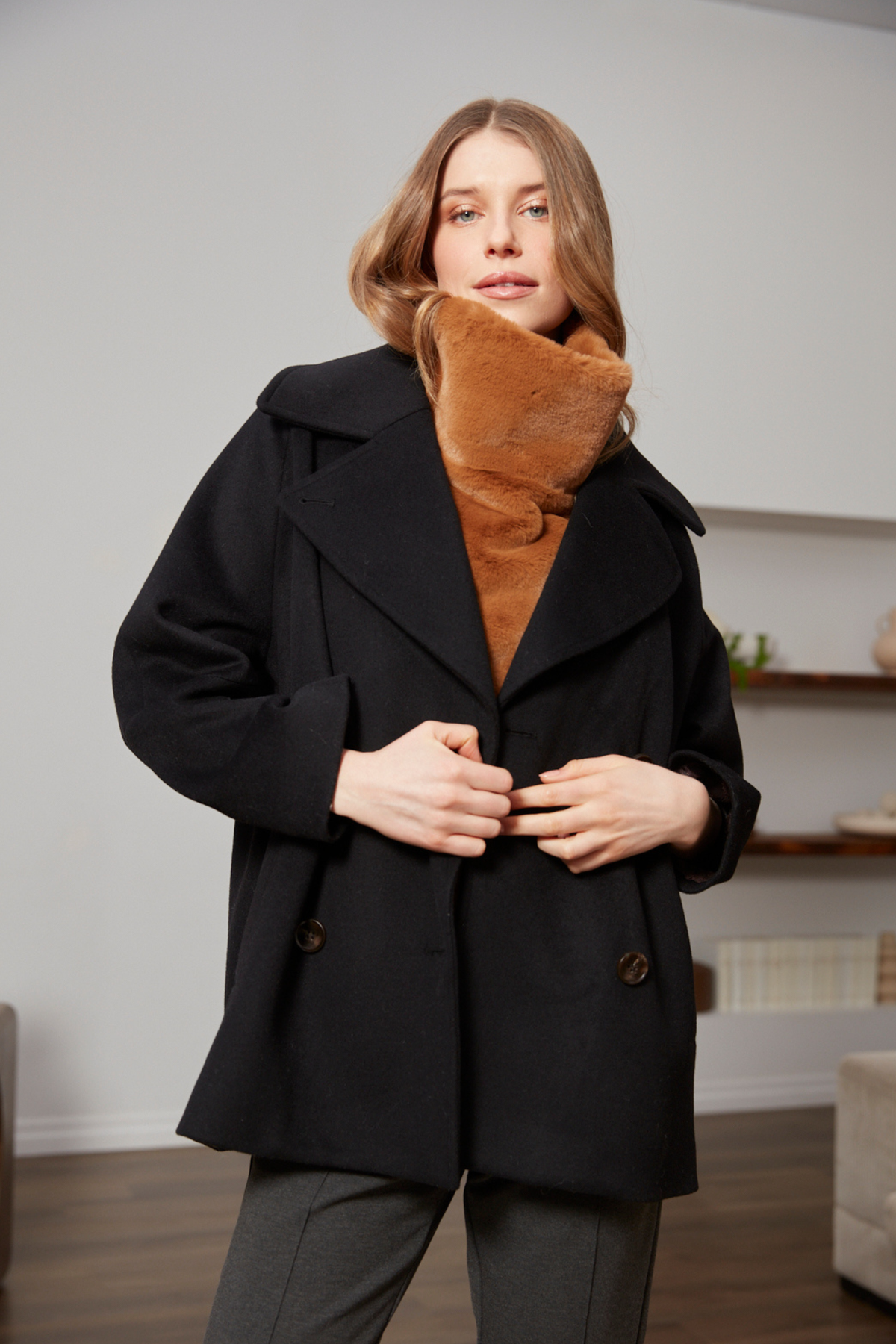 Jordan, double-breasted raglan sleeve wool blend coat