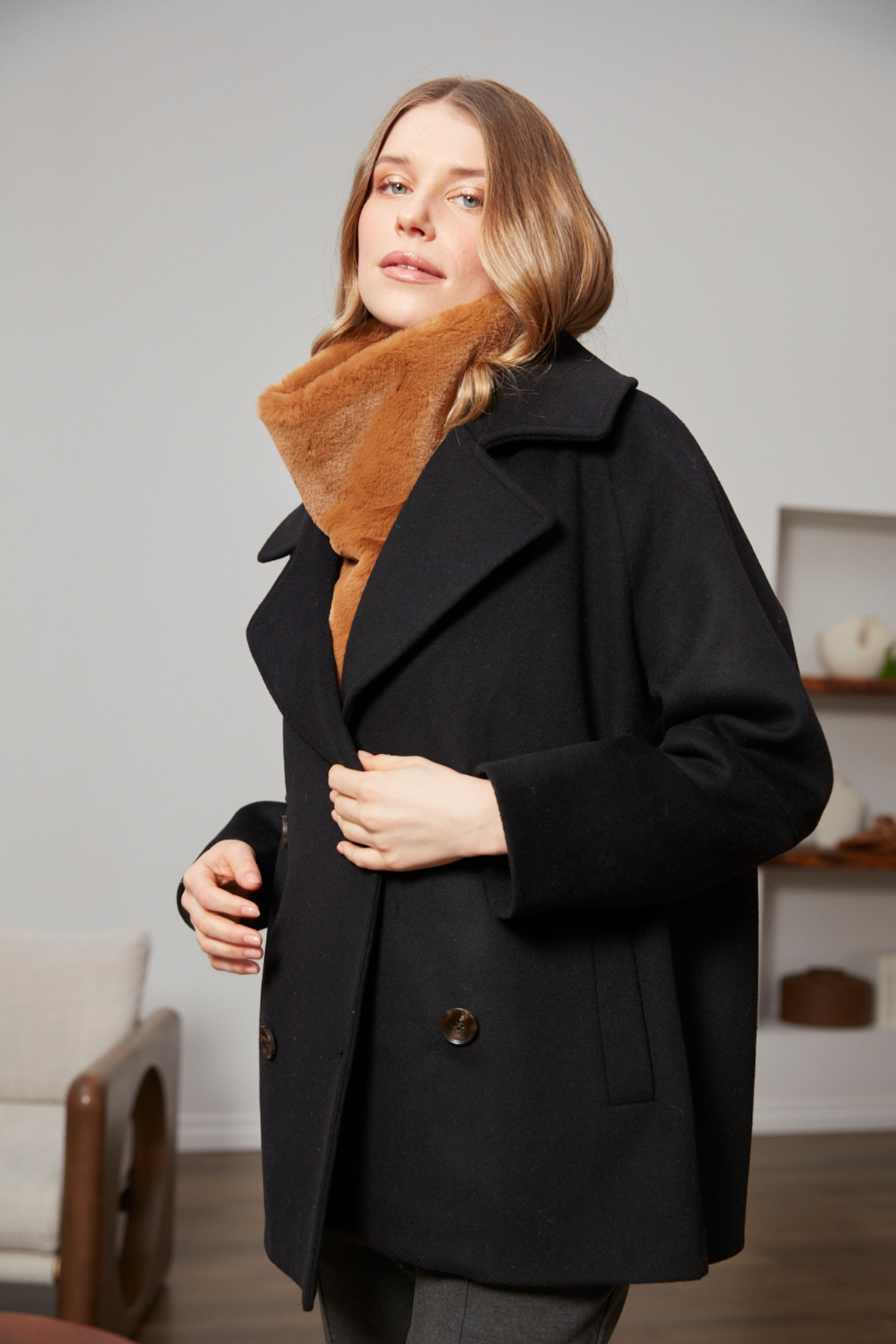 Jordan, double-breasted raglan sleeve wool blend coat