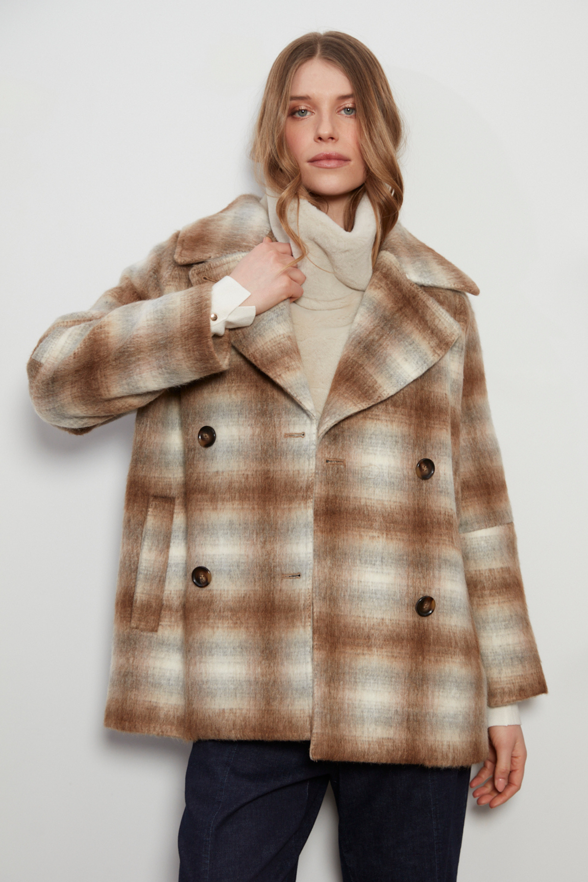 Jordan, double-breasted raglan sleeve wool blend coat