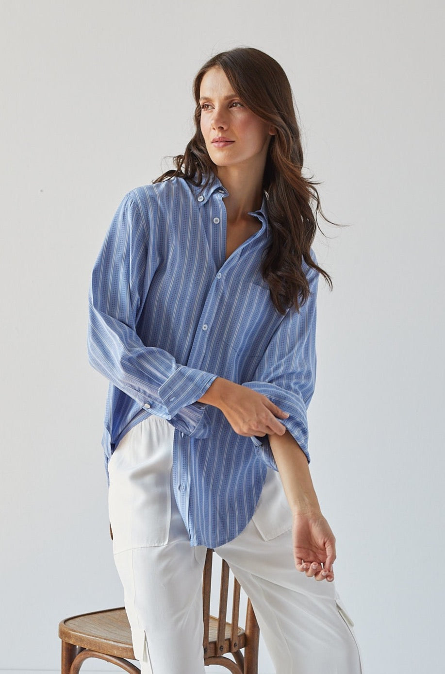 Kean boyfriend striped button down shirt