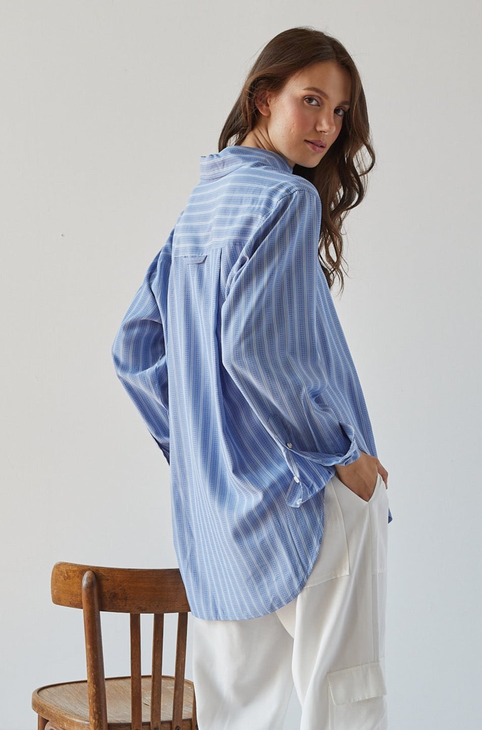 Kean boyfriend striped button down shirt