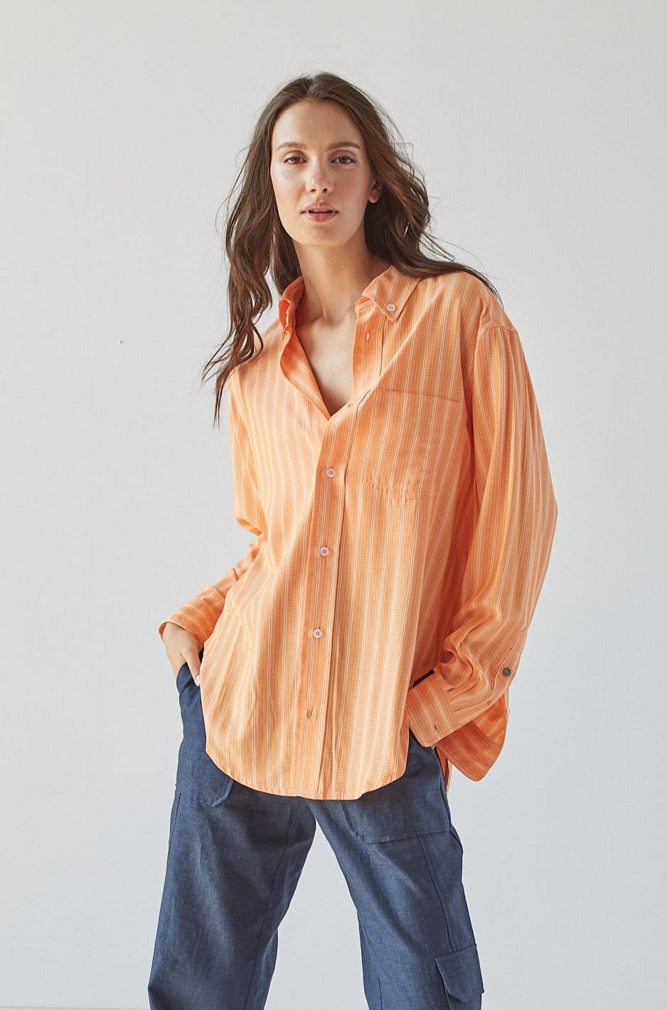 Kean boyfriend striped button down shirt