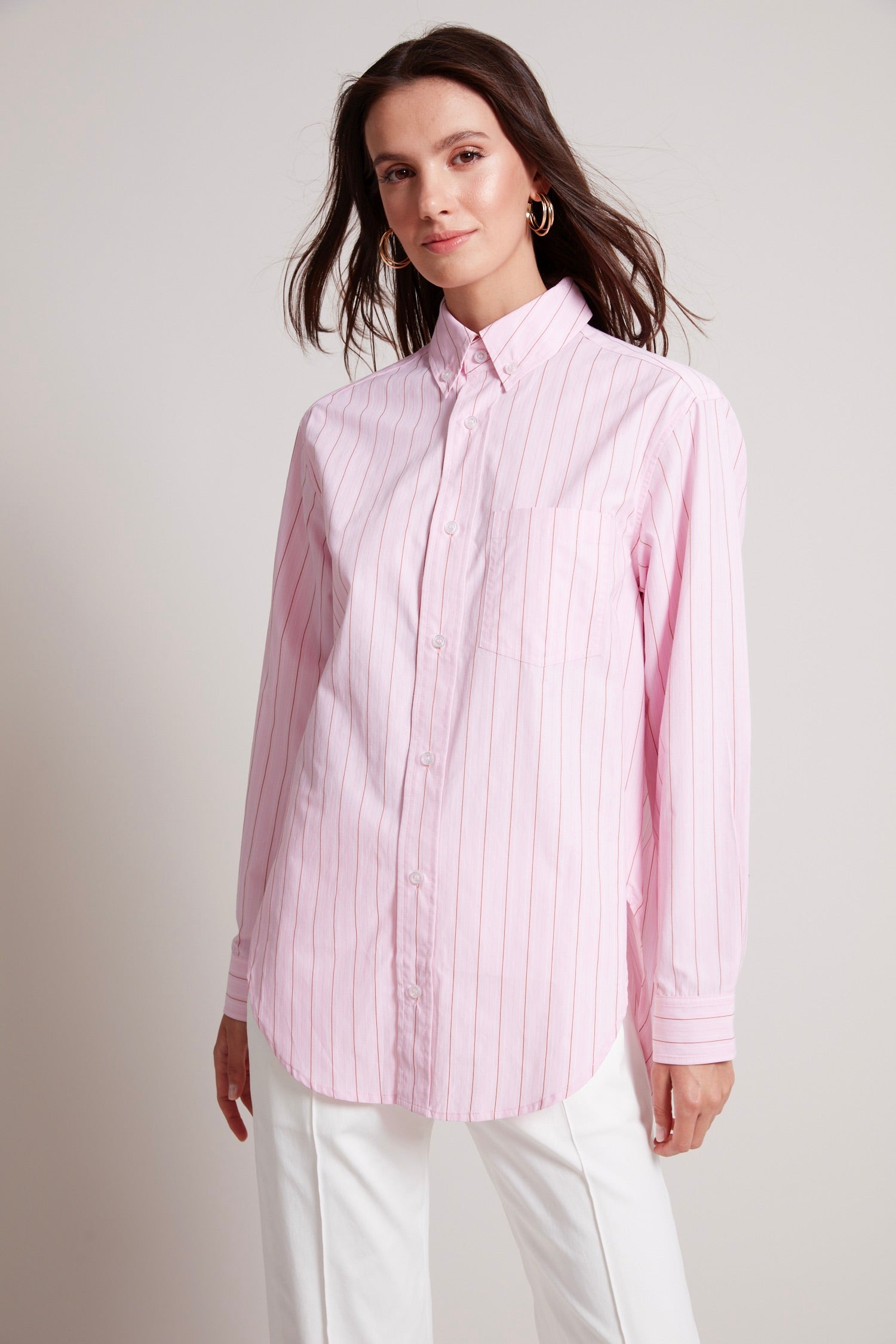 Kean boyfriend striped button down shirt