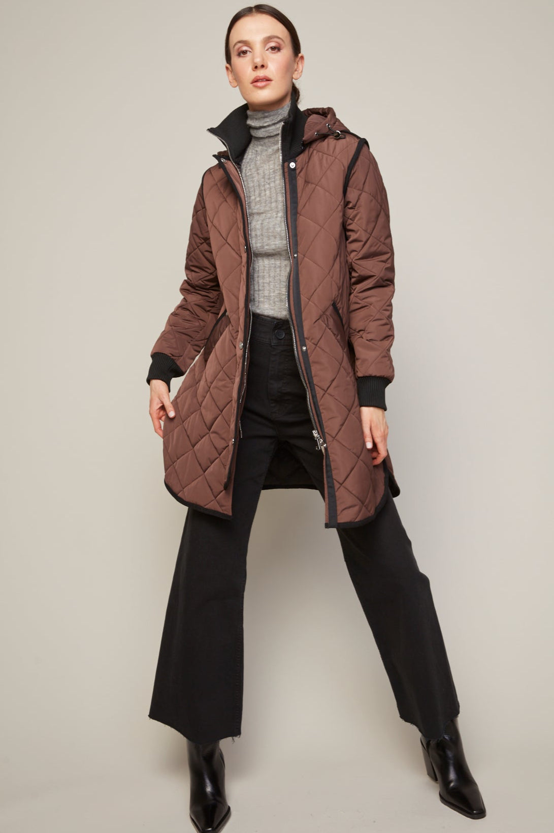 Libby, manteau matelassé à fermeture éclair avec capuchon amovible