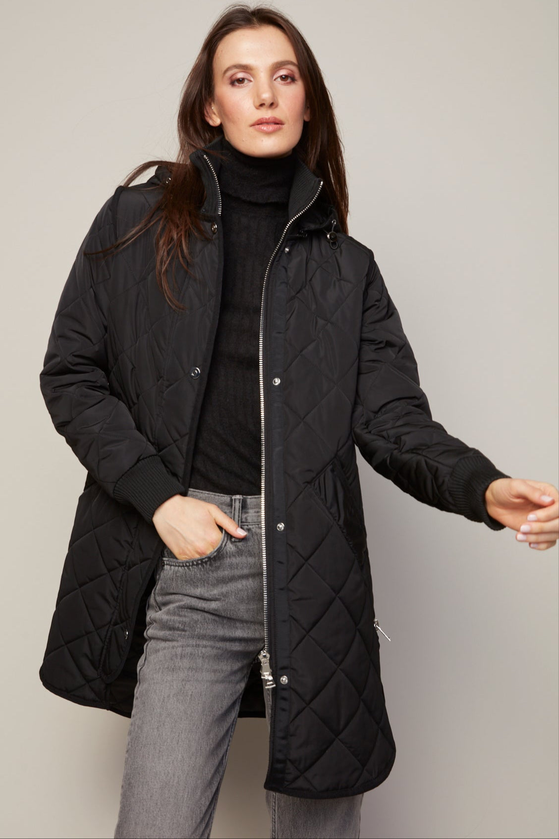 Libby, manteau matelassé à fermeture éclair avec capuchon amovible
