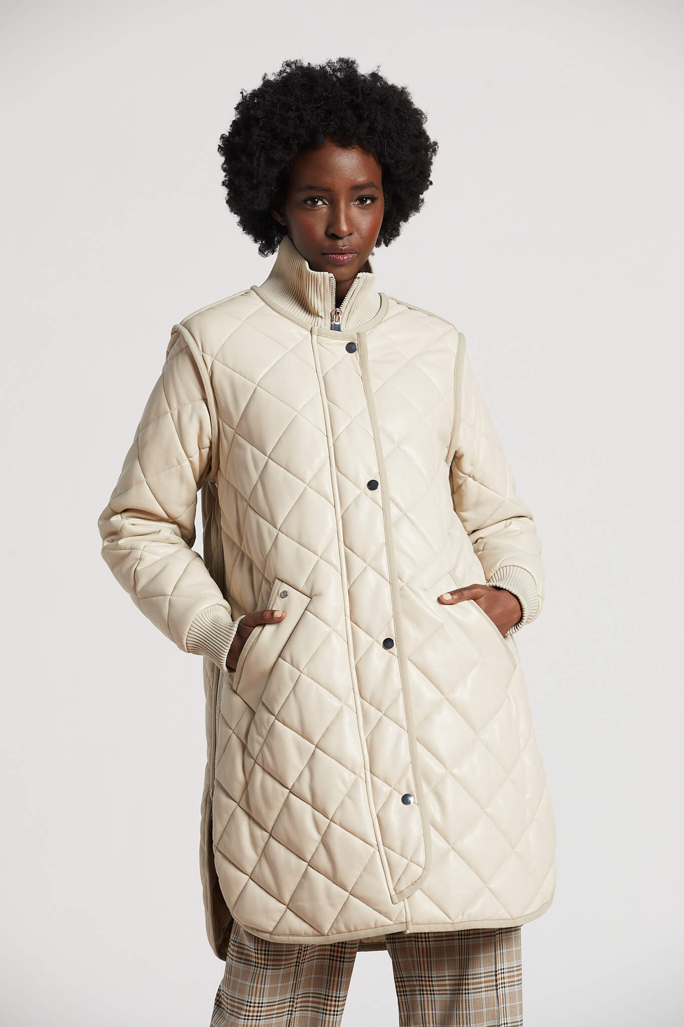Liberty quilted full zip vegan leather coat w/ side zipper