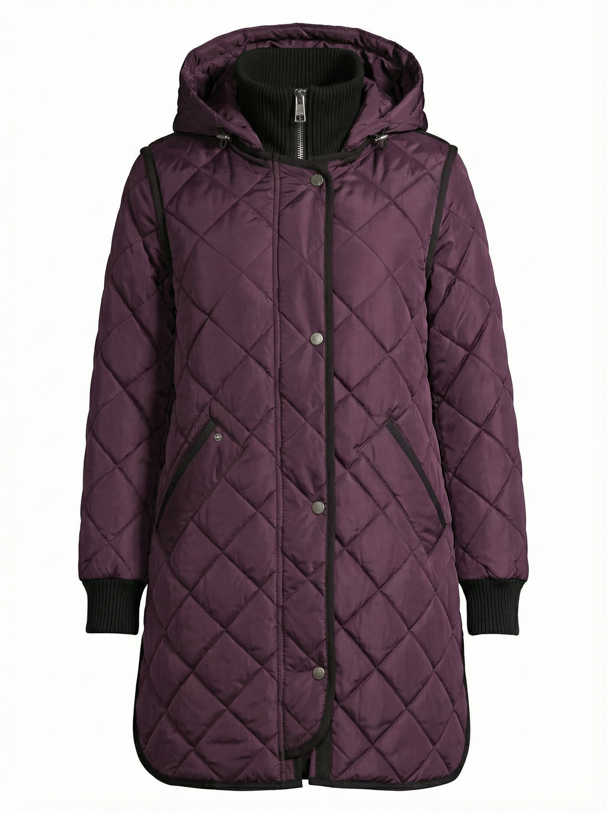 Libby, quilted full zip coat with removable hood