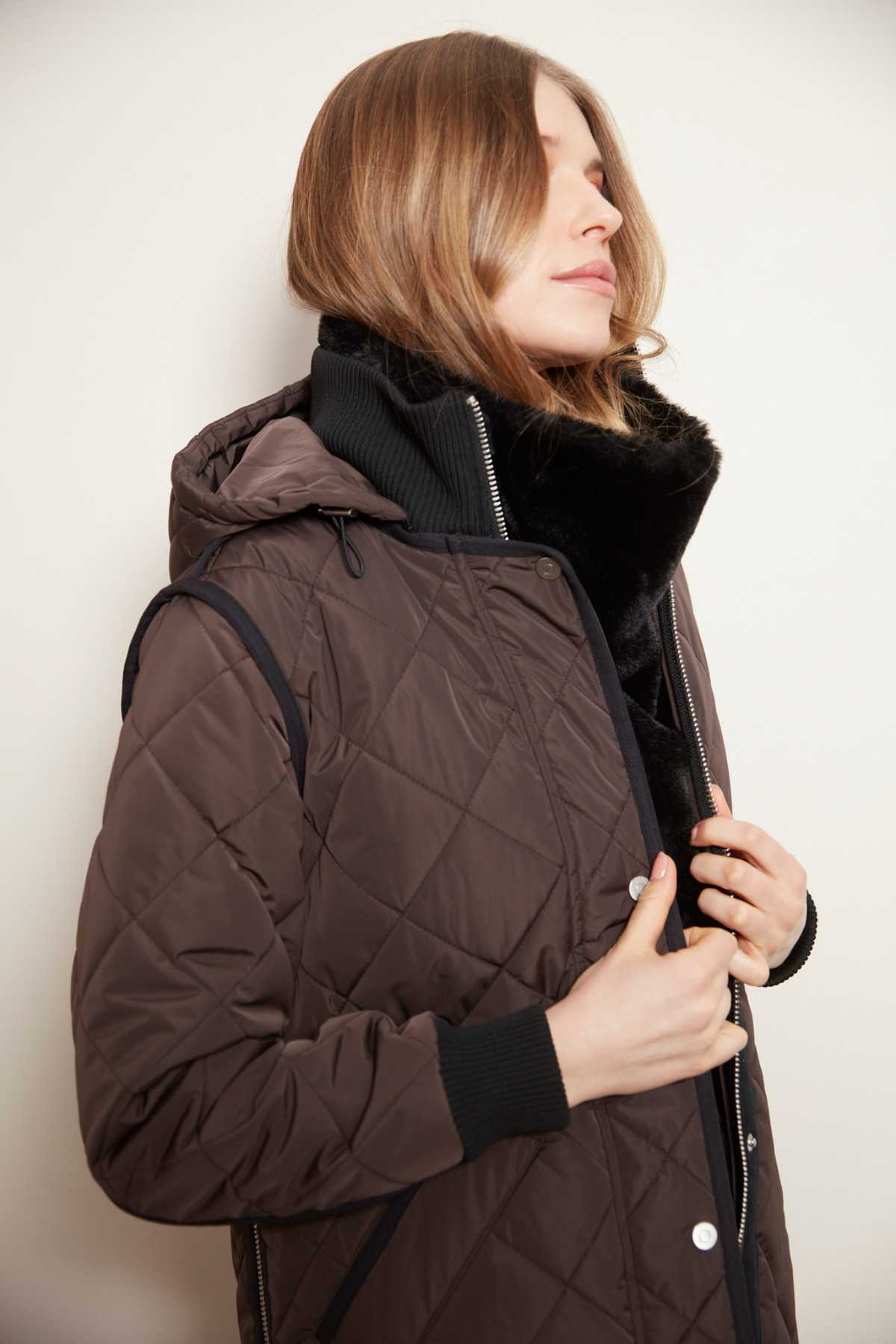 Libby, quilted full zip coat with removable hood