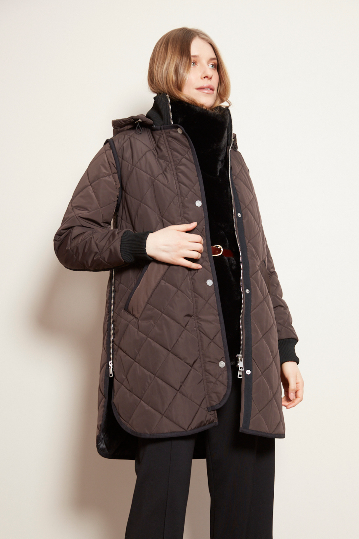 Libby, quilted full zip coat with removable hood