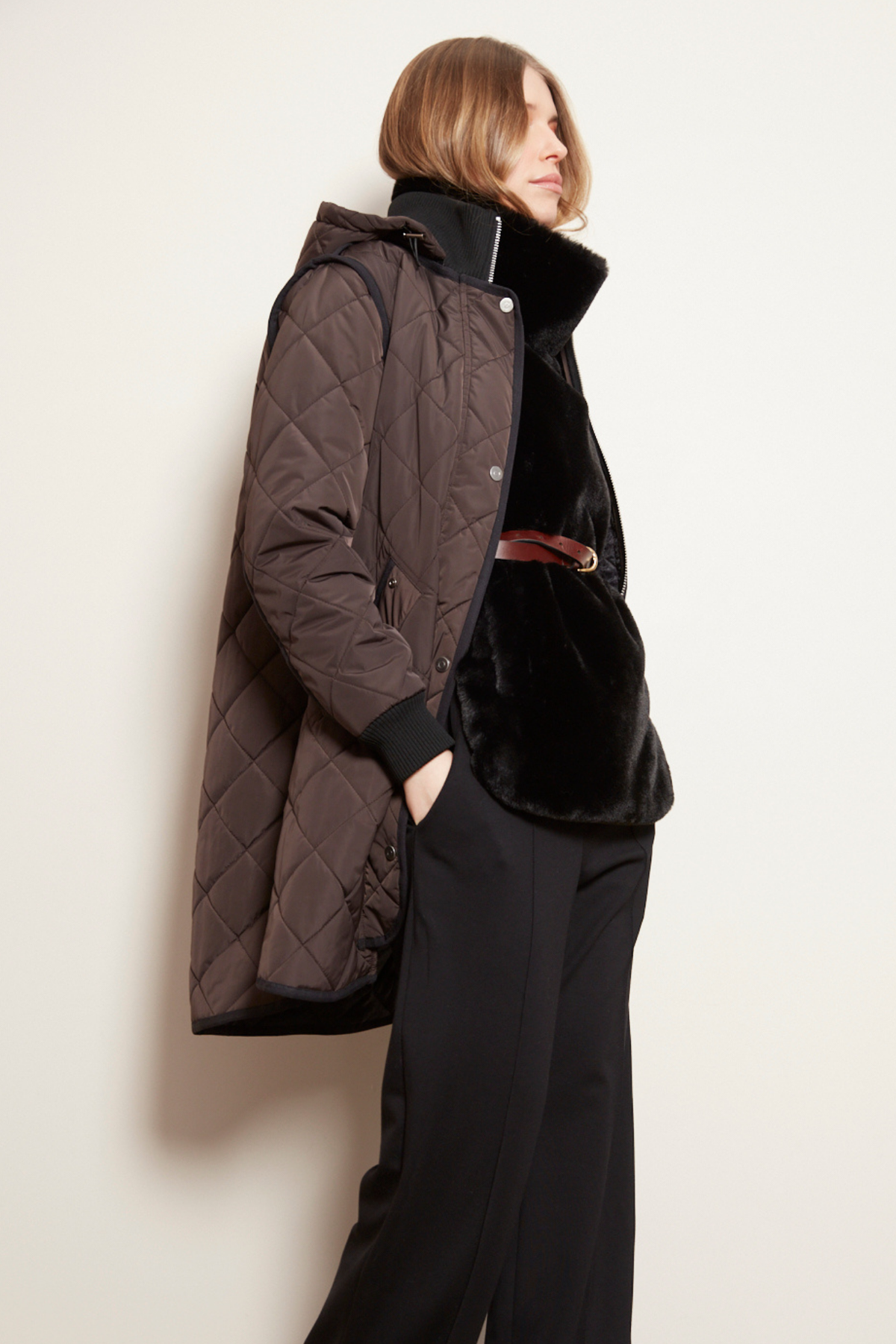 Libby, quilted full zip coat with removable hood