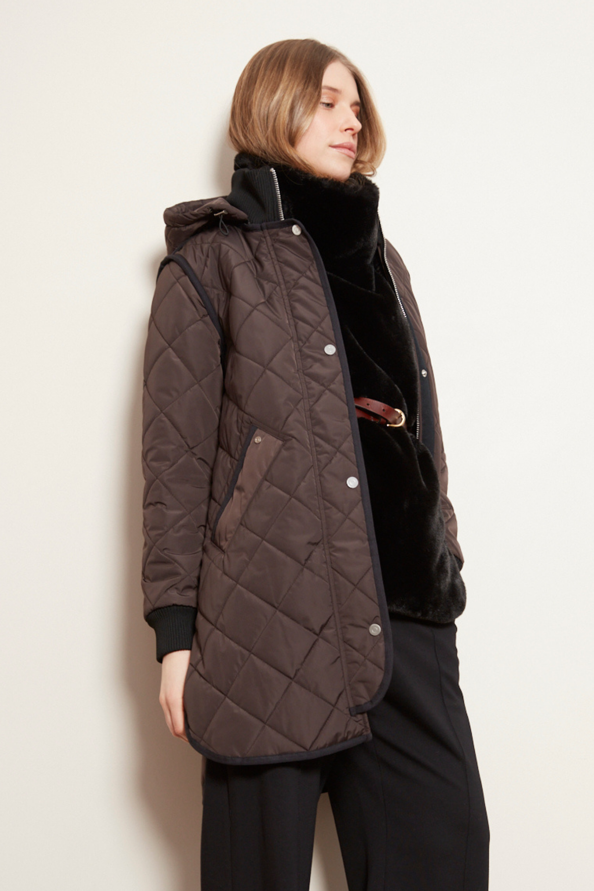 Libby, quilted full zip coat with removable hood