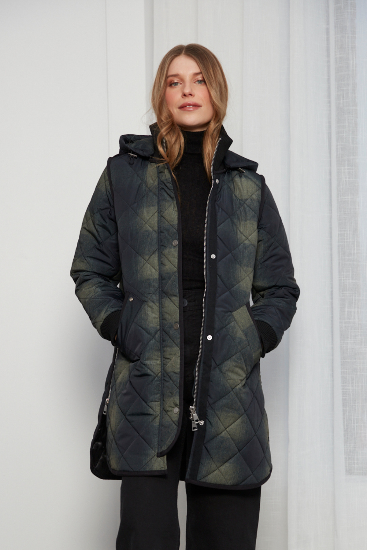 Libby, quilted full zip coat with removable hood