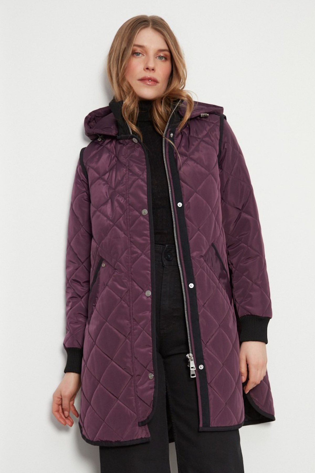 Libby, quilted full zip coat with removable hood