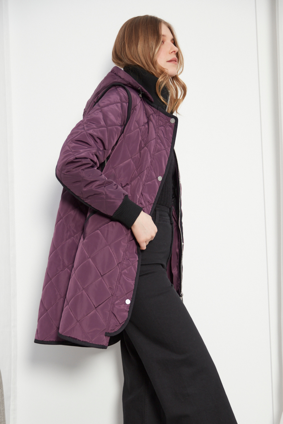 Libby, quilted full zip coat with removable hood