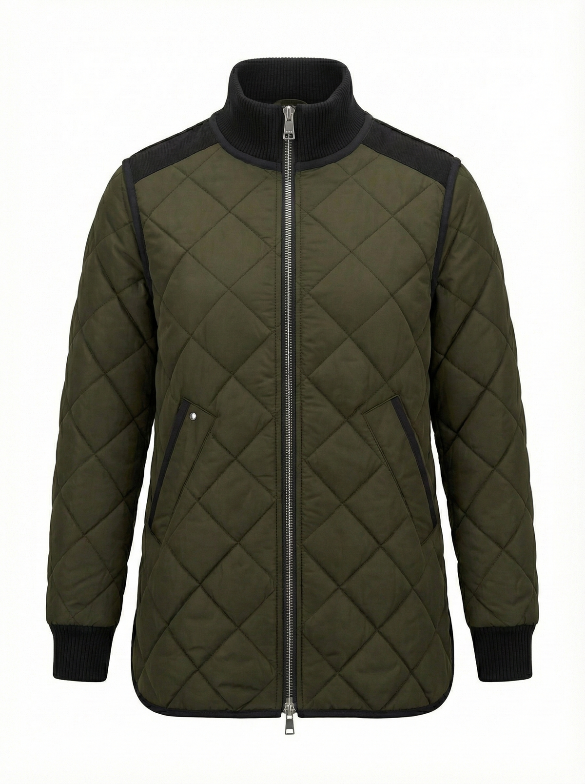 Livia, high-rib funnel-neck collar quilted jacket