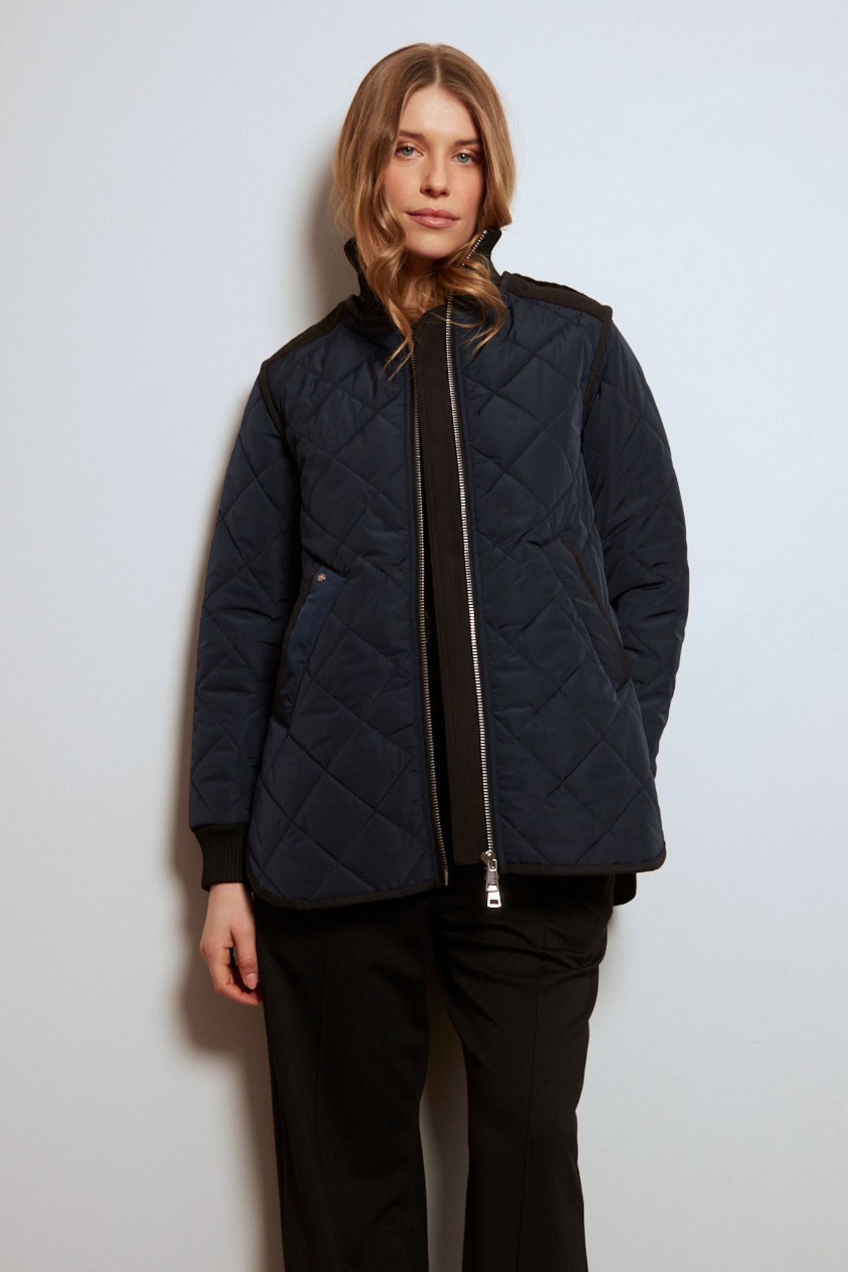 Livia, high-rib funnel-neck collar quilted jacket