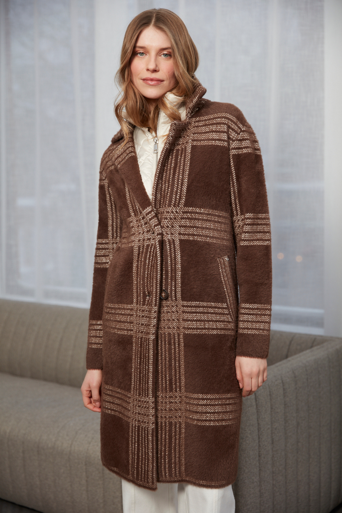 Lorie, manteau en maille à simple boutonnage