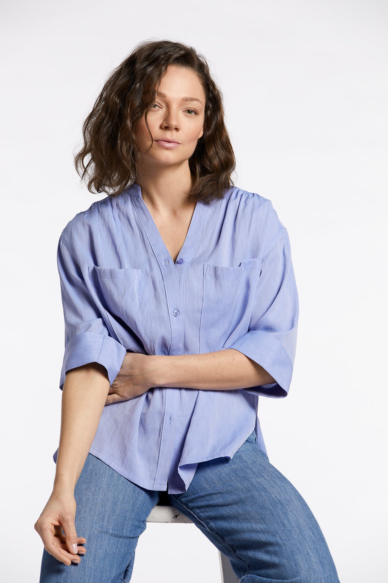 Nala Oxford Shirting Patch Pocket Blouse