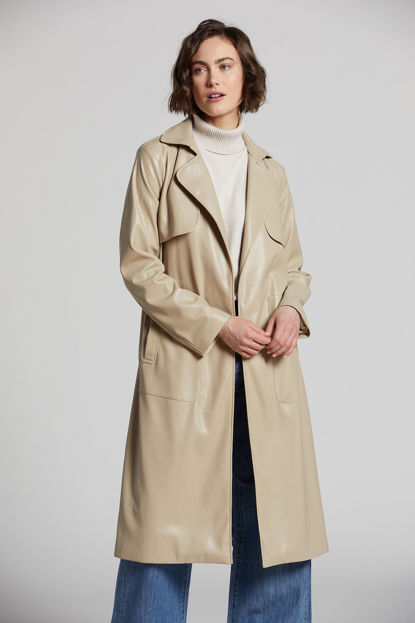 Nina faux leather wrap coat