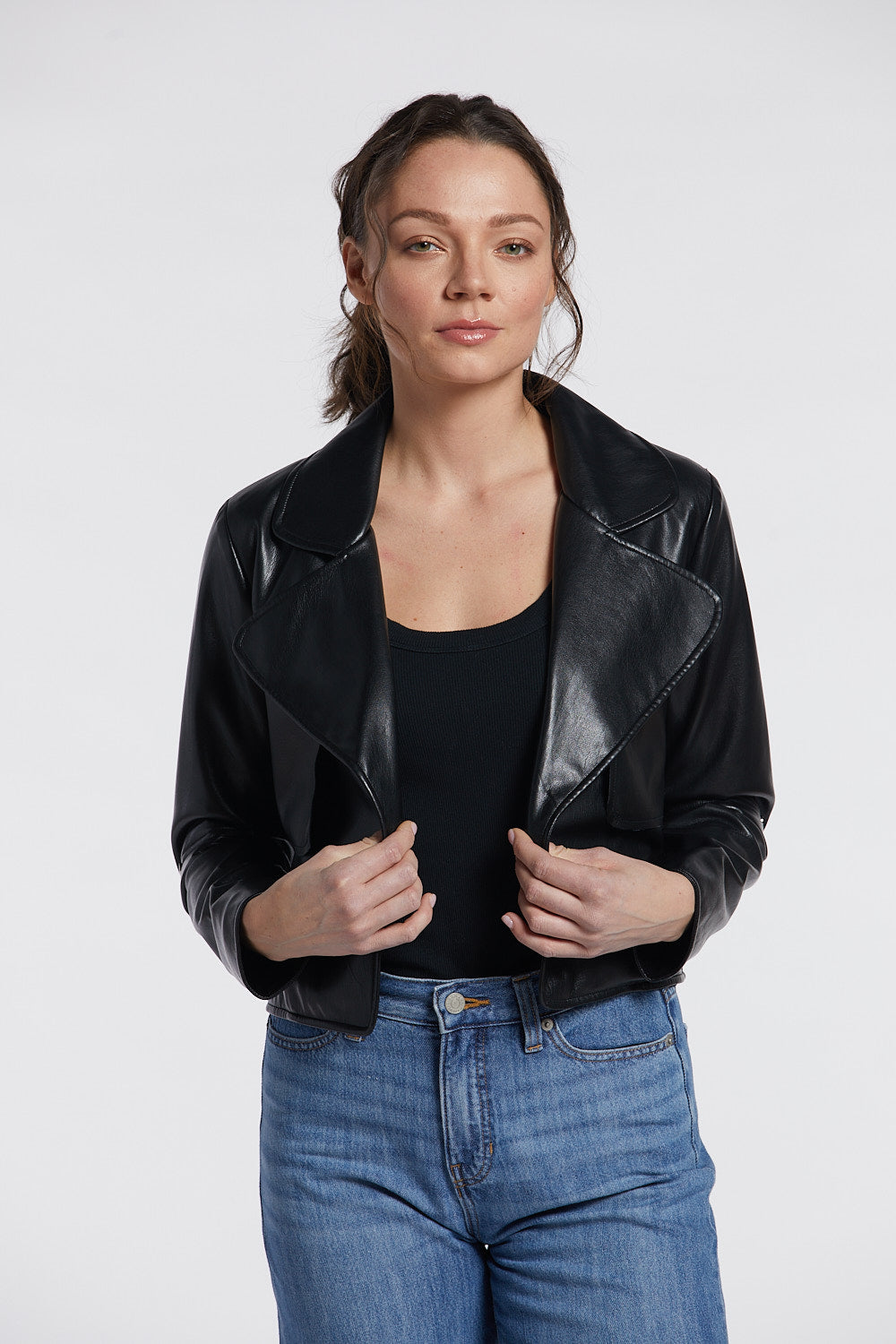 Ninon short vegan leather open front jacket