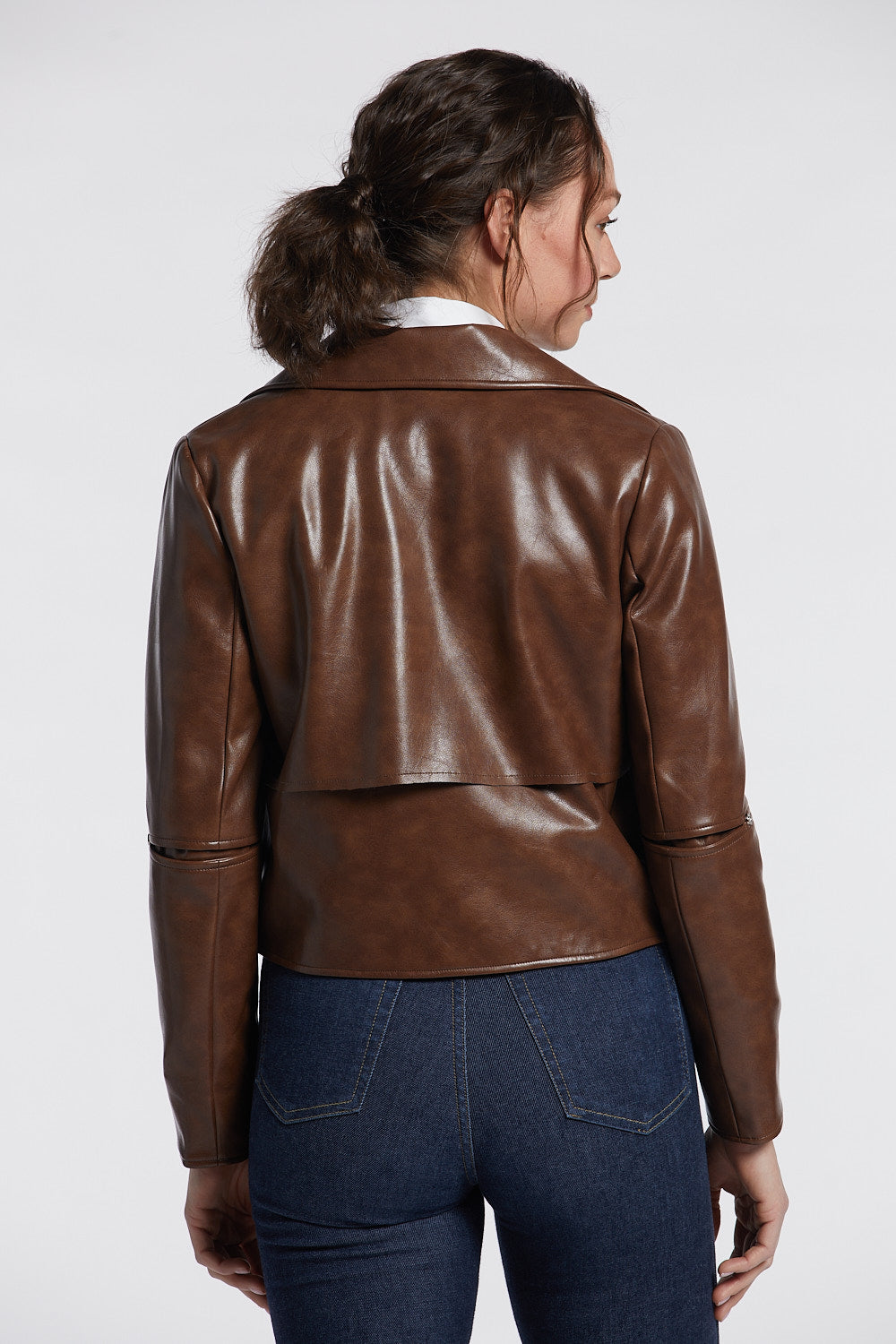 Ninon short vegan leather open front jacket