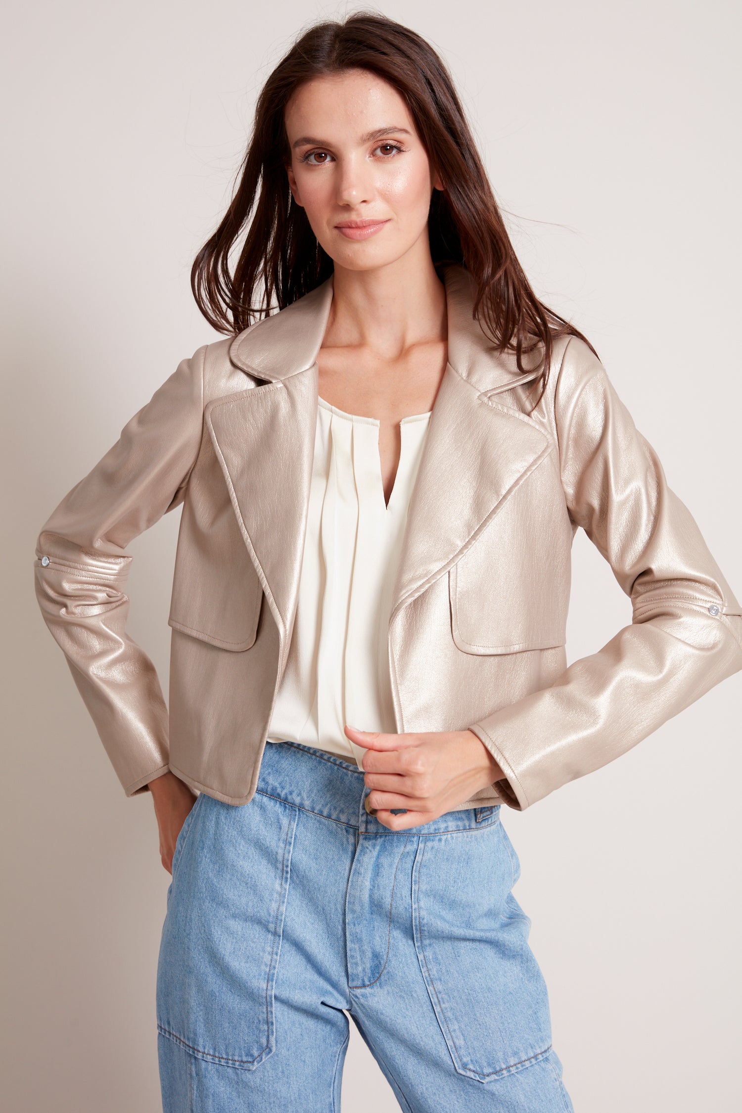 Ninon short vegan leather open front jacket