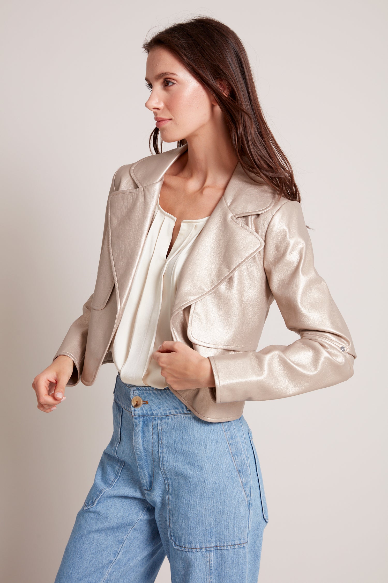 Ninon short vegan leather open front jacket