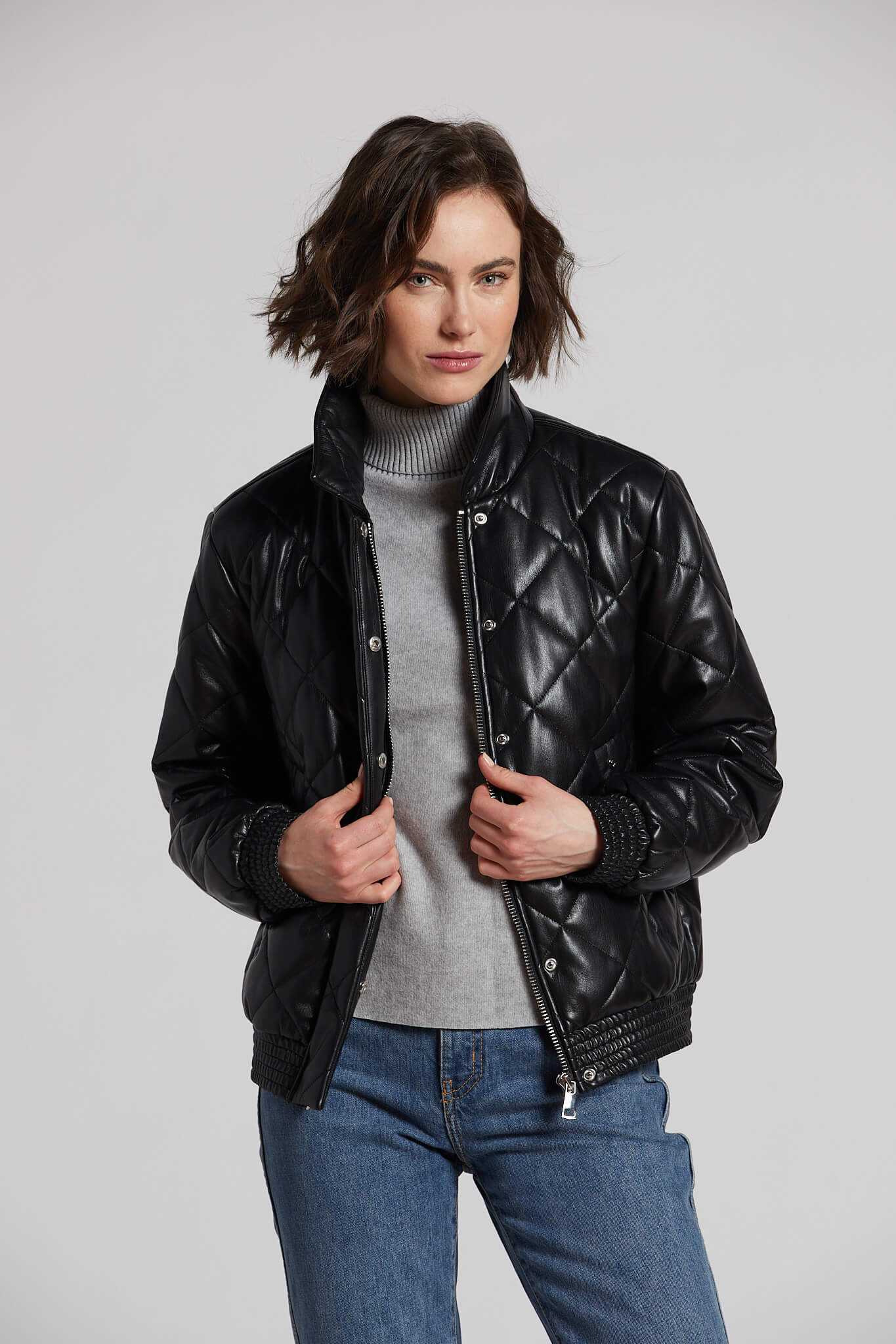 Pepper vegan leather quilted bomber jacket