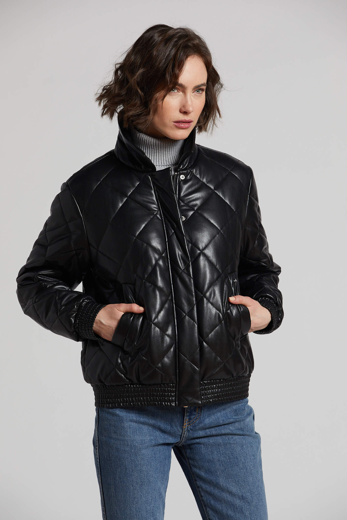 Pepper vegan leather quilted bomber jacket