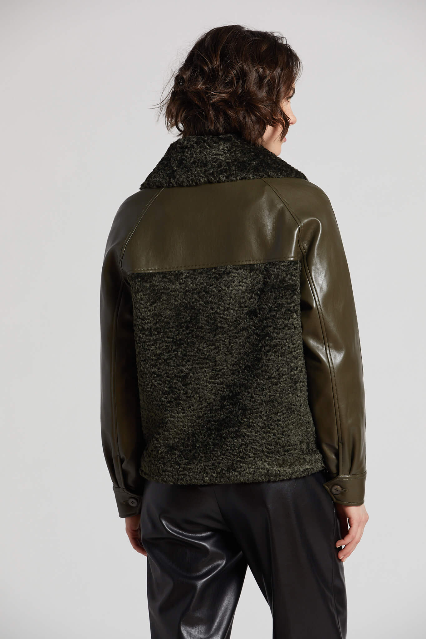 Pico vegan leather bomber jacket w/ faux fur & detachable collar