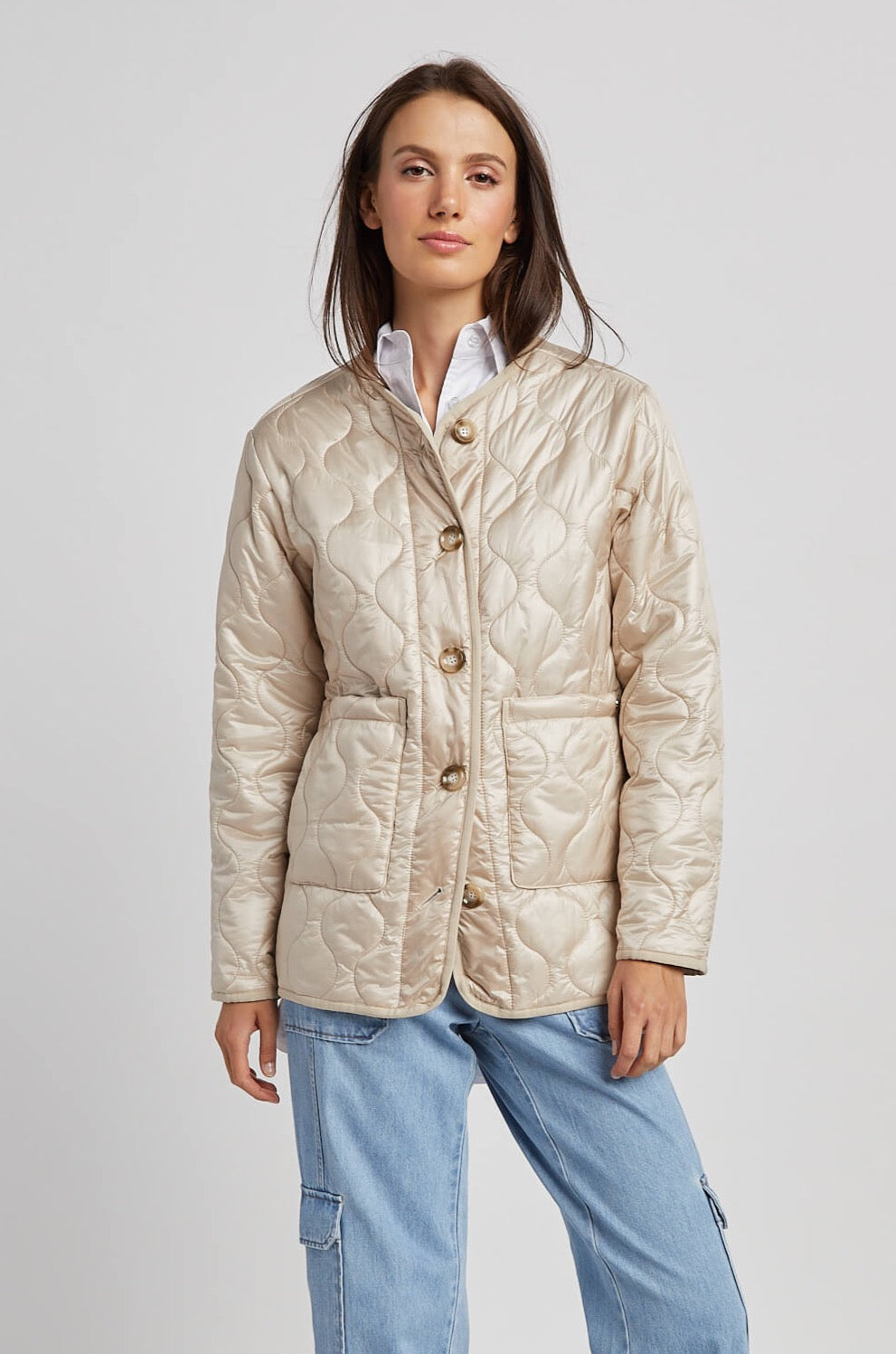 Pina quilted short jacket w/ patch pockets