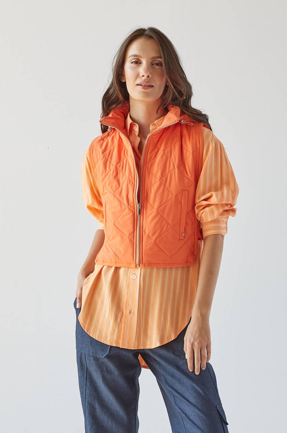 Romy quilted sleeveless vest w/ removable hood