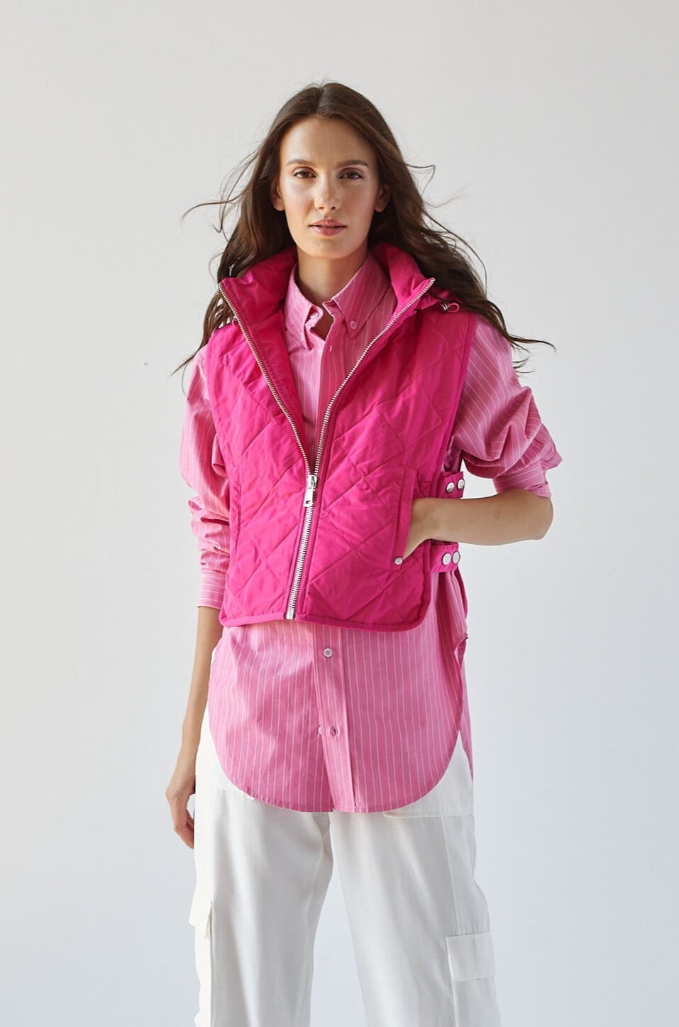 Romy quilted sleeveless vest w/ removable hood