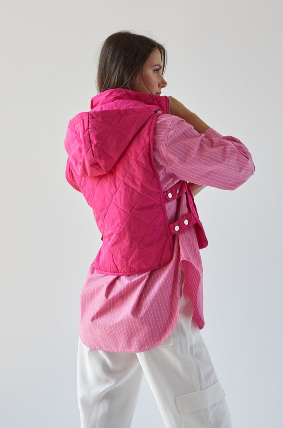 Romy quilted sleeveless vest w/ removable hood