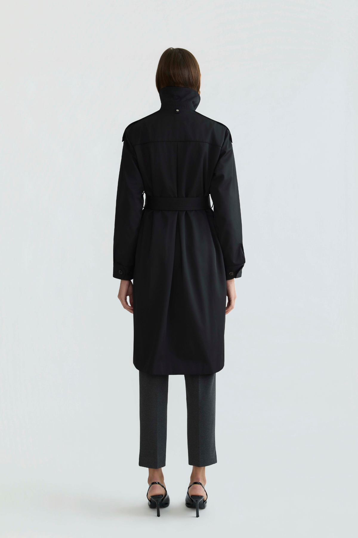 Troy double breasted trench coat with inverted back pleat