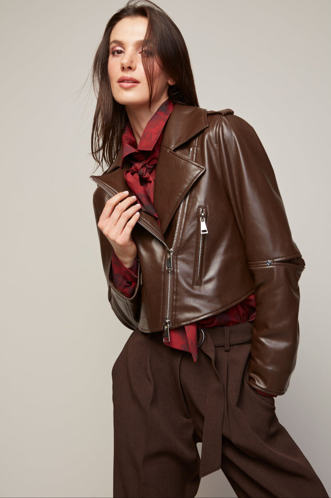 Tyra stretch vegan leather biker jacket