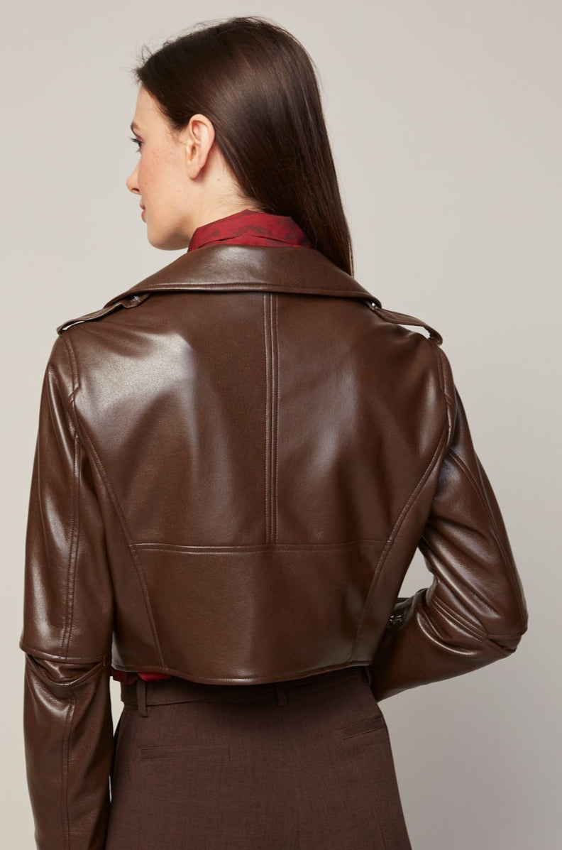 Tyra stretch vegan leather biker jacket