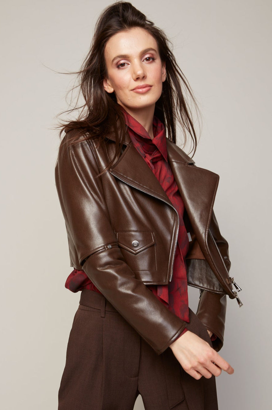 Tyra stretch vegan leather biker jacket