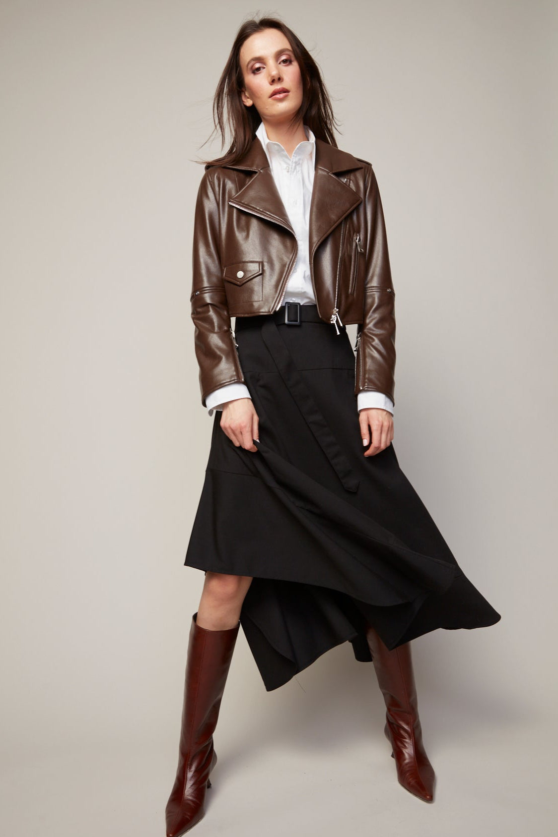 Tyra stretch vegan leather biker jacket