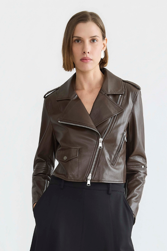 Tyra stretch vegan leather biker jacket