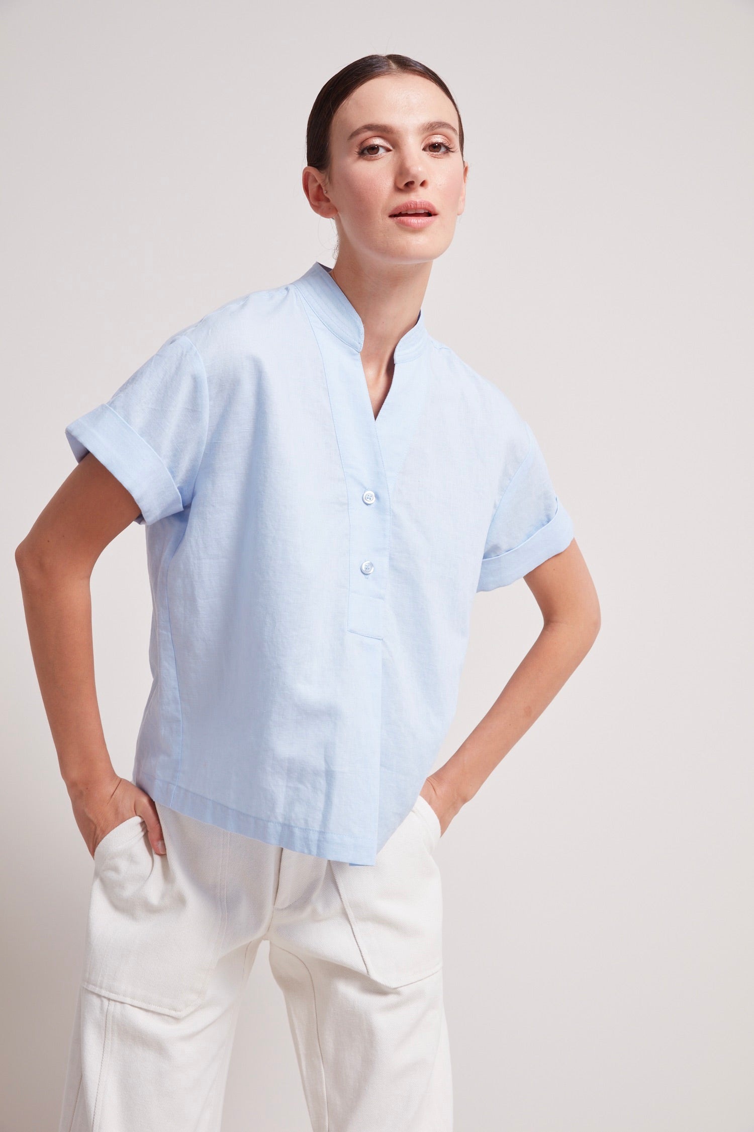 Theo short pullover cap sleeve shirt