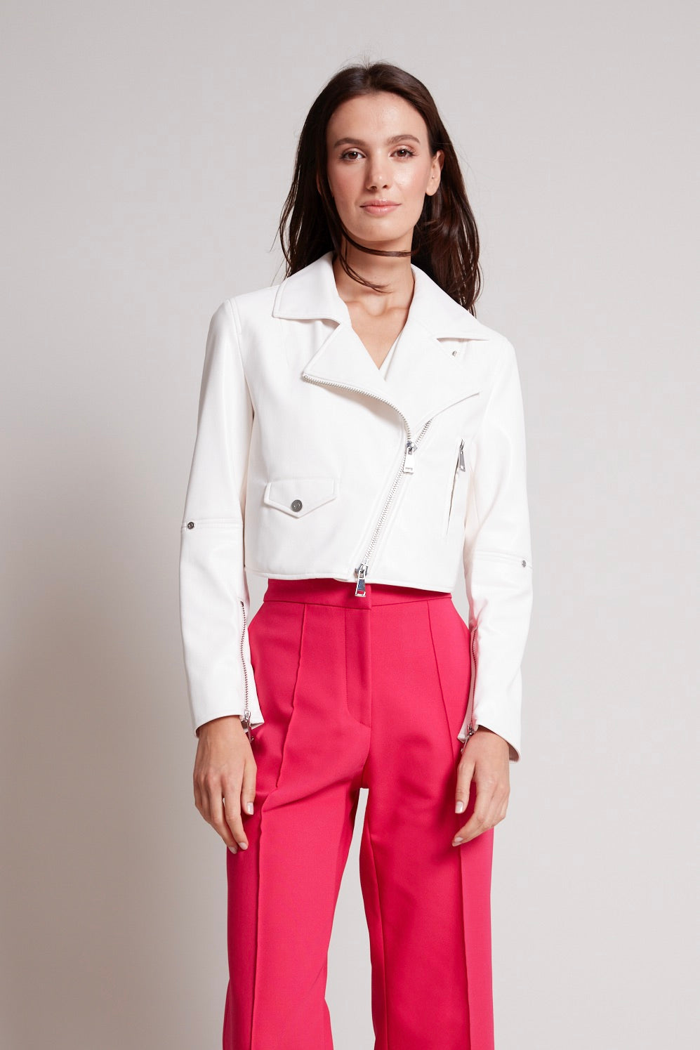 Tyra cropped vegan leather biker jacket