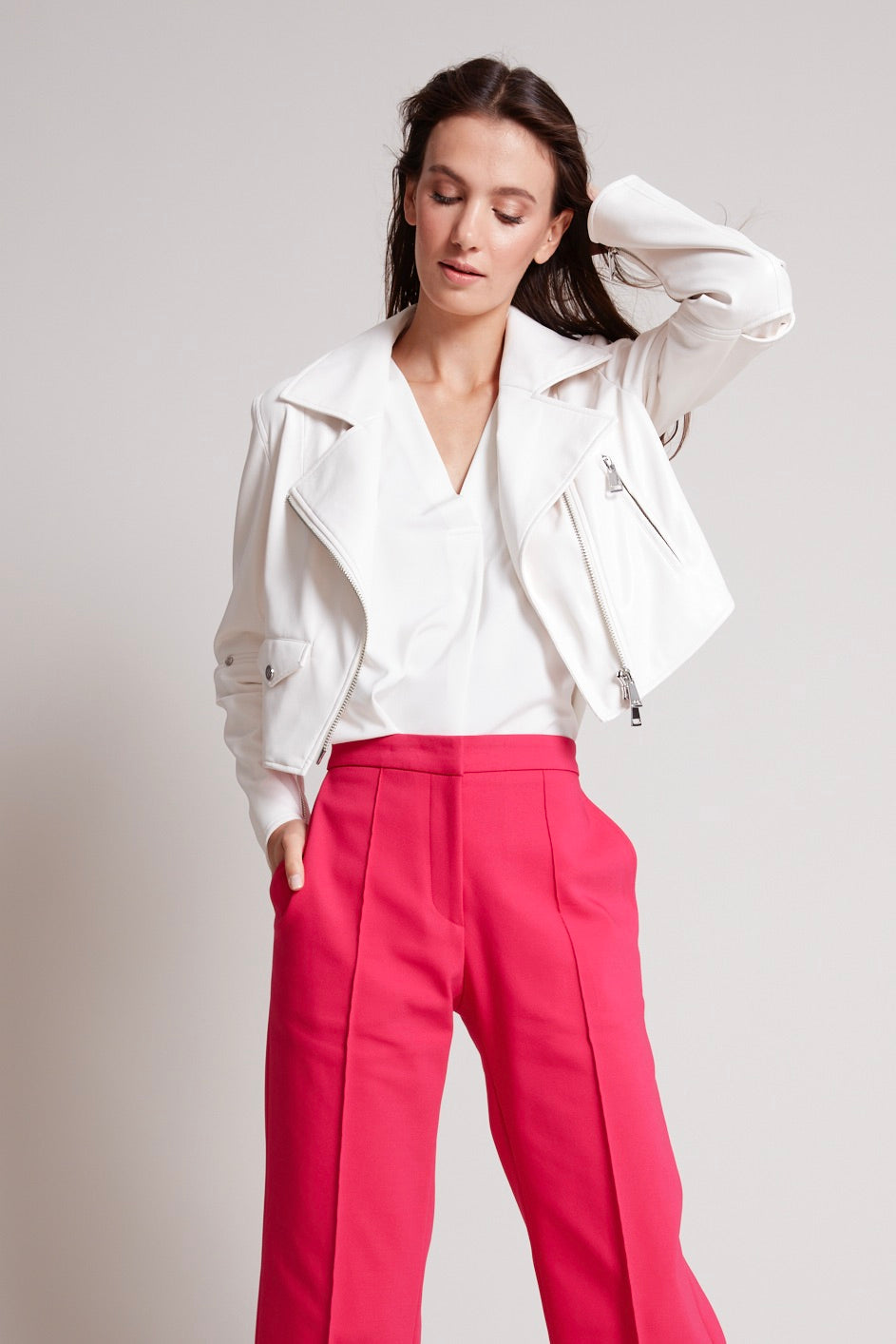 Tyra cropped vegan leather biker jacket