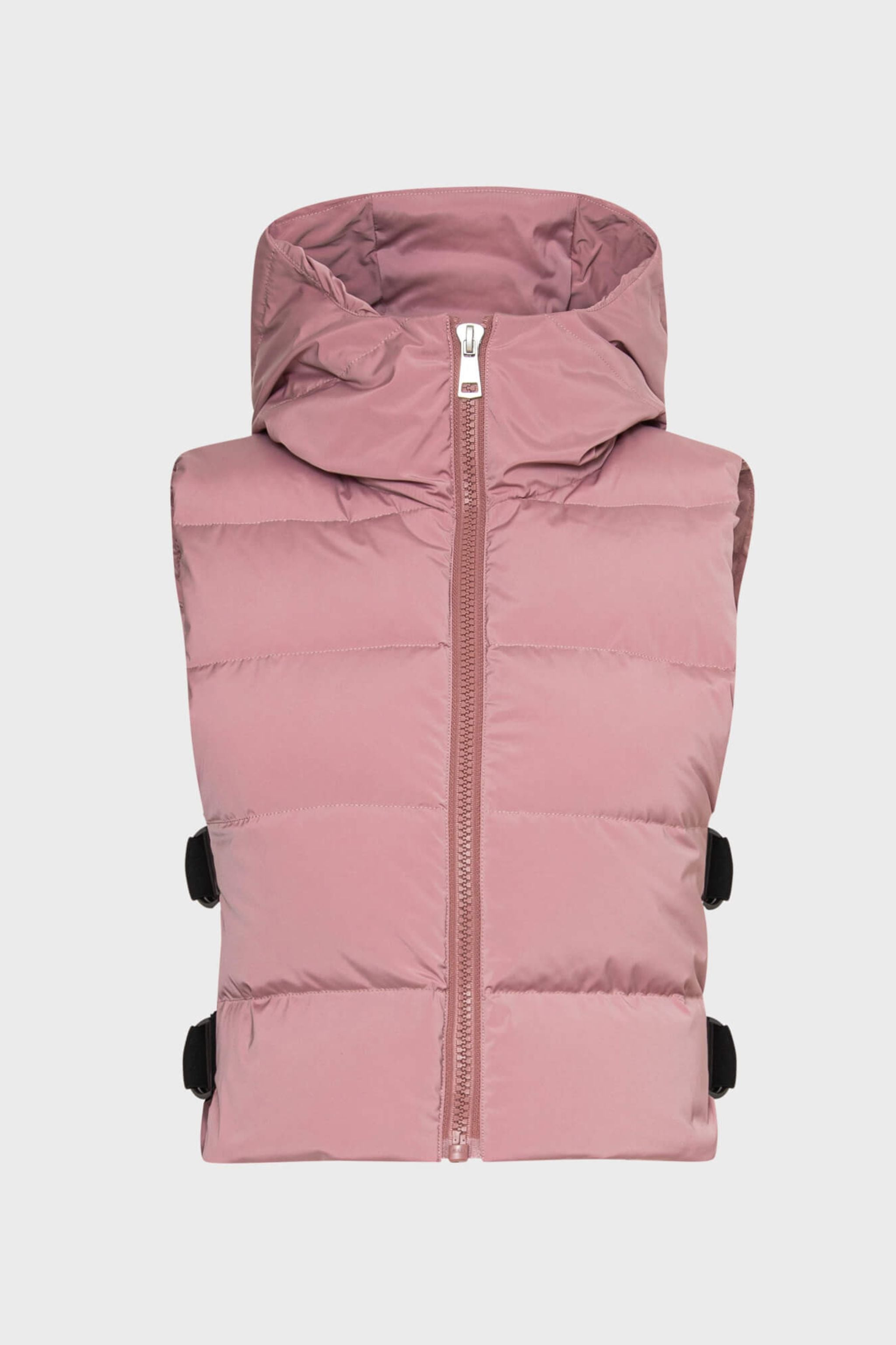 Lola quilted hooded zip vest with side buckles