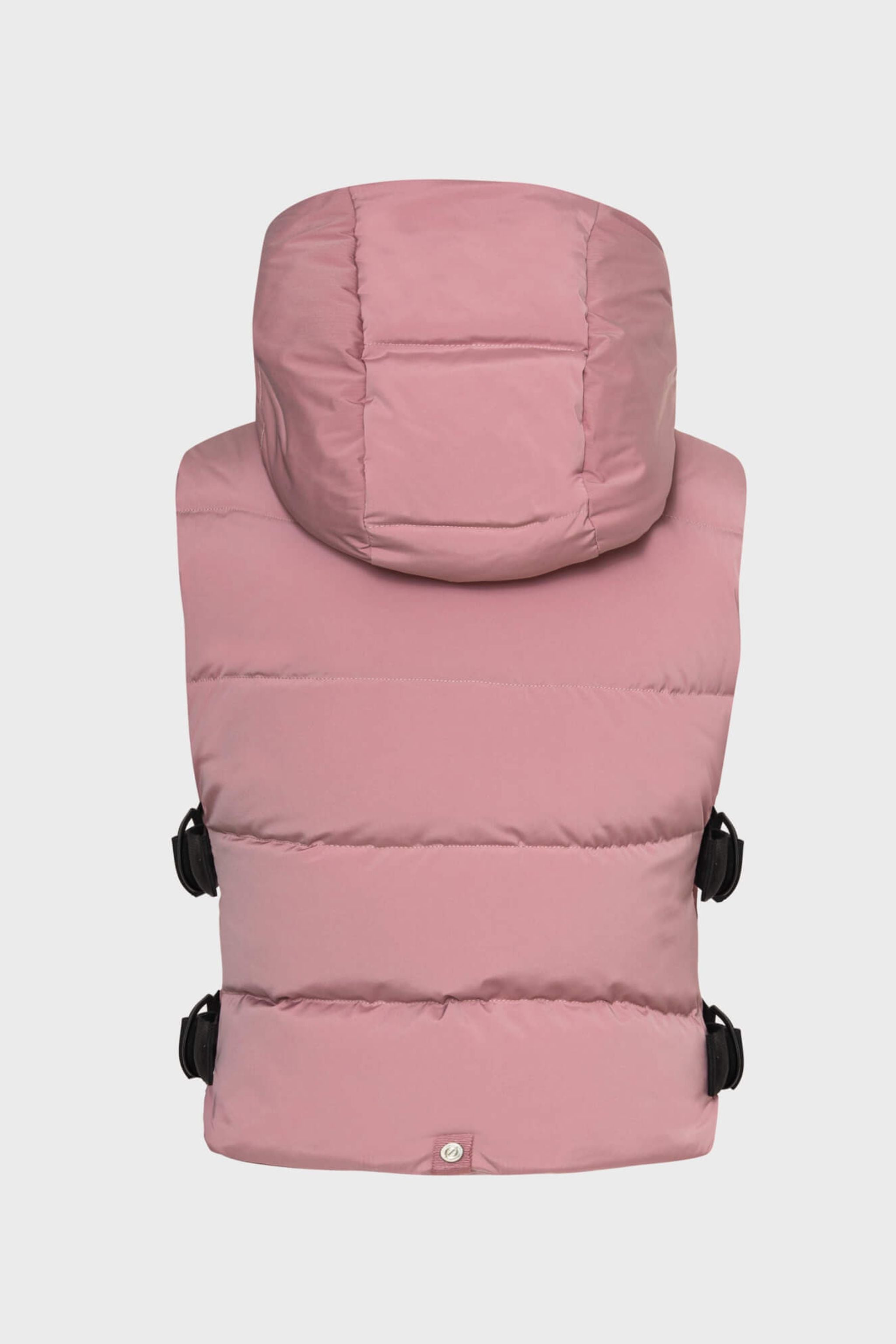Lola quilted hooded zip vest with side buckles